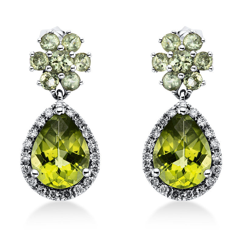 Ohrschmuck mit Peridot  aus 750/-18 Karat Weißgold mit 36 Diamanten 0