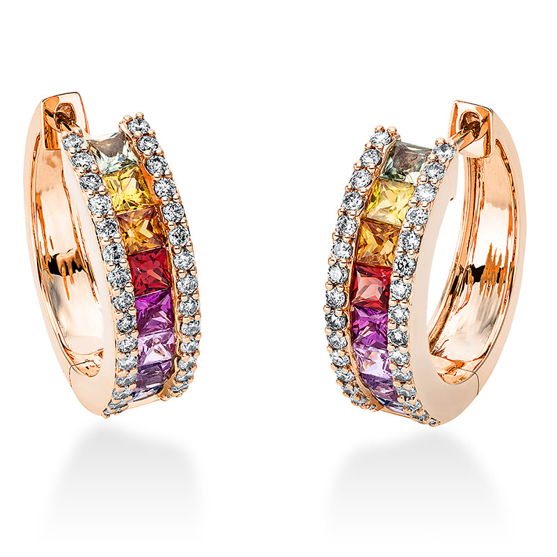 Creolen mit Saphir  aus 750/-18 Karat Rotgold mit 60 Diamanten 0