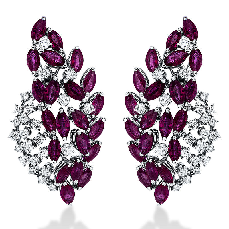 Ohrschmuck mit Rubin  aus 750/-18 Karat Weißgold mit 56 Diamanten 4