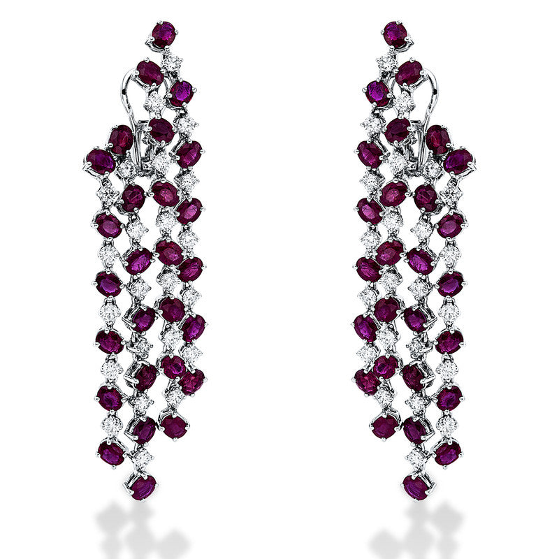 Ohrschmuck mit Rubin  aus 750/-18 Karat Weißgold mit 46 Diamanten 3