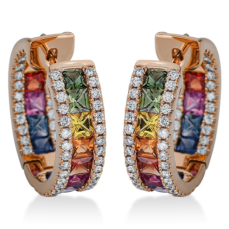 Creolen mit Saphir  aus 750/-18 Karat Rotgold mit 124 Diamanten 0