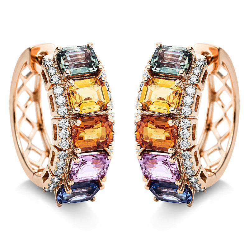 Creolen mit Saphir  aus 750/-18 Karat Rotgold mit 60 Diamanten 0