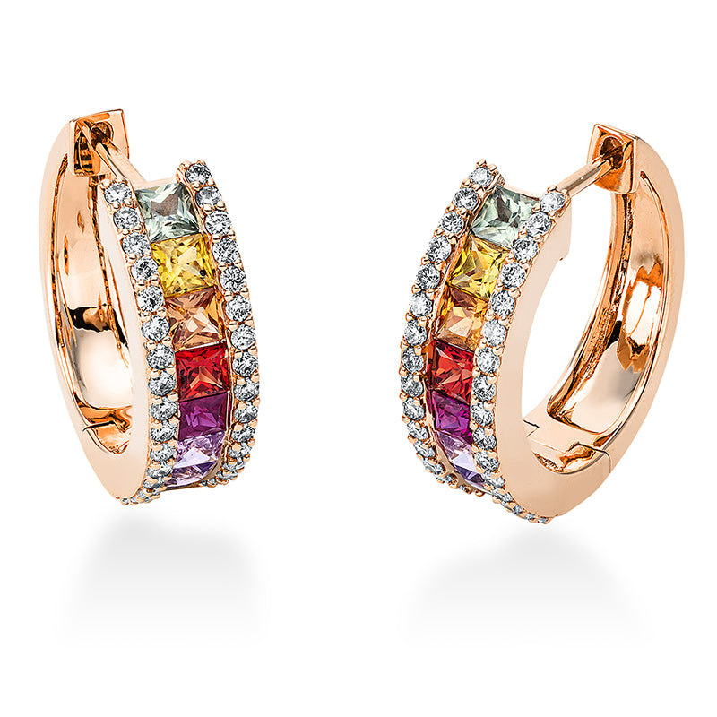 Creolen mit Saphir  aus 750/-18 Karat Rotgold mit 64 Diamanten 0