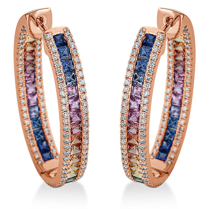 Creolen mit Saphir  aus 750/-18 Karat Rotgold mit 216 Diamanten 1