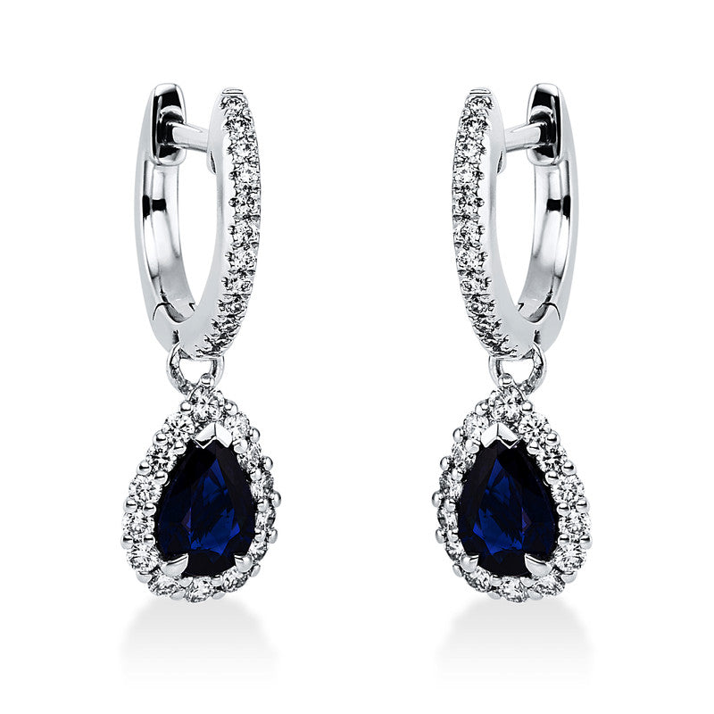 Creolen mit Saphir  aus 750/-18 Karat Weißgold mit 52 Diamanten 0
