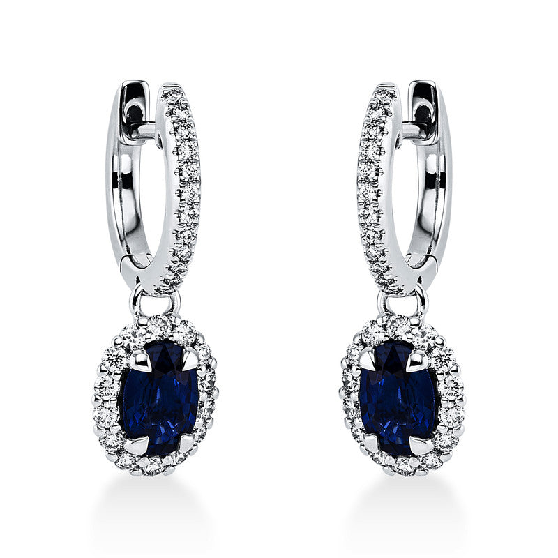 Creolen mit Saphir  aus 750/-18 Karat Weißgold mit 52 Diamanten 0