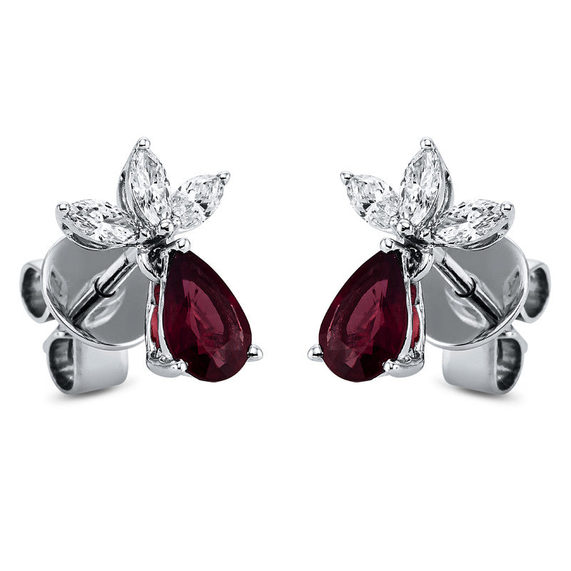 Ohrstecker mit Rubin  aus 750/-18 Karat Weißgold mit 6 Diamanten 0