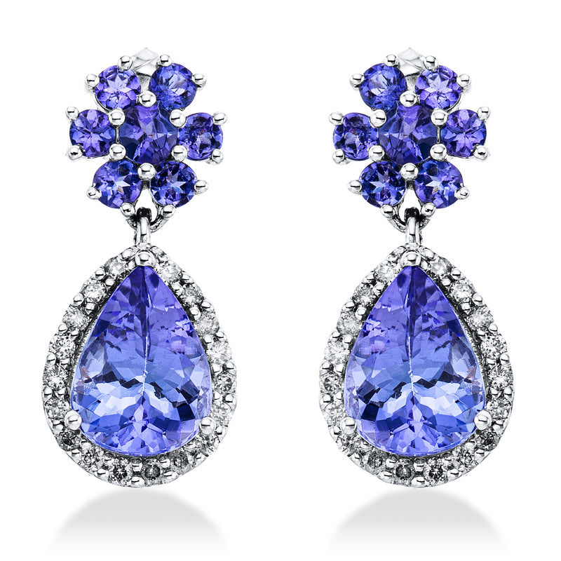 Ohrschmuck mit Tansanit  aus 750/-18 Karat Weißgold mit 38 Diamanten 0