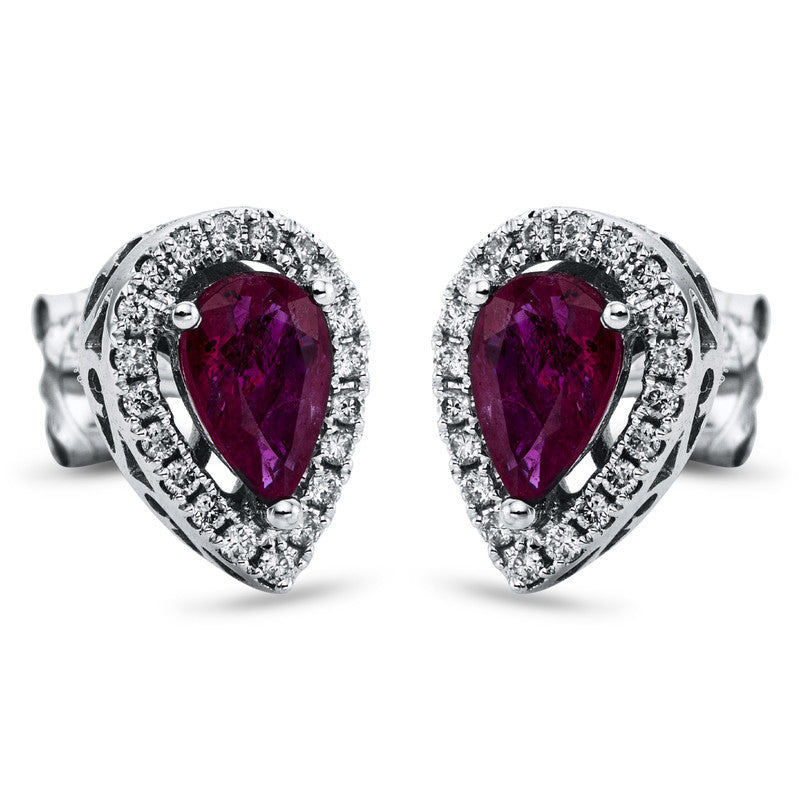 Ohrschmuck mit Rubin  aus 750/-18 Karat Weißgold mit 40 Diamanten 0