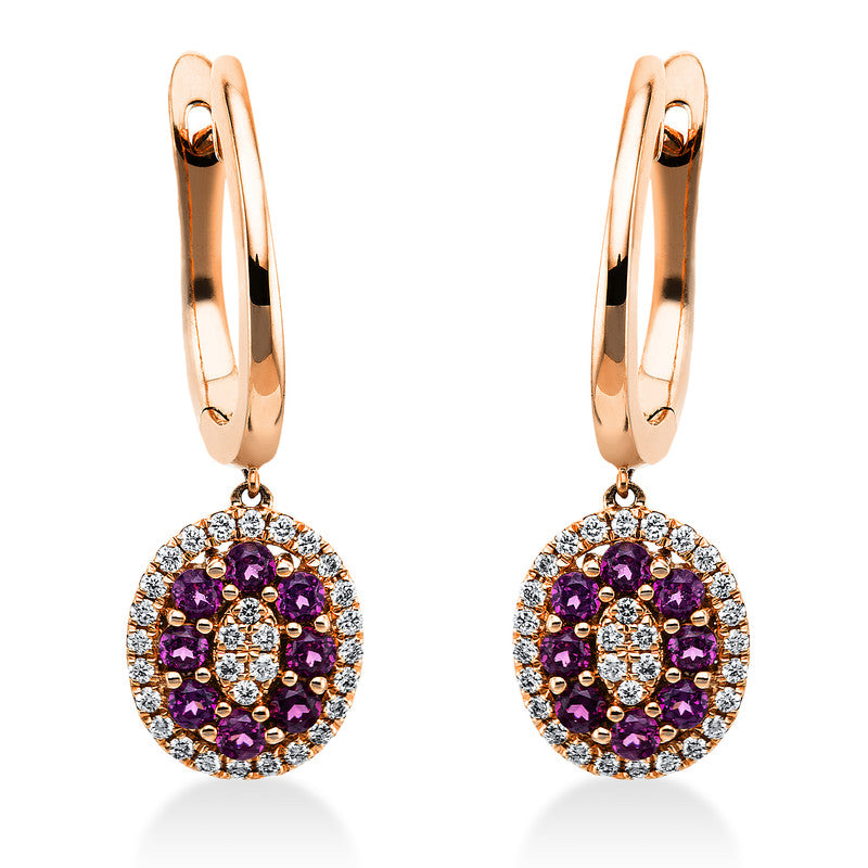 Ohrschmuck mit Rhodolith  aus 750/-18 Karat Rotgold mit 60 Diamanten 0