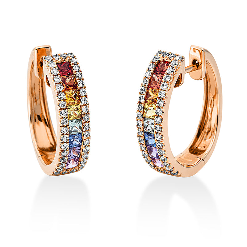 Creolen mit Saphir  aus 750/-18 Karat Rotgold mit 76 Diamanten 0