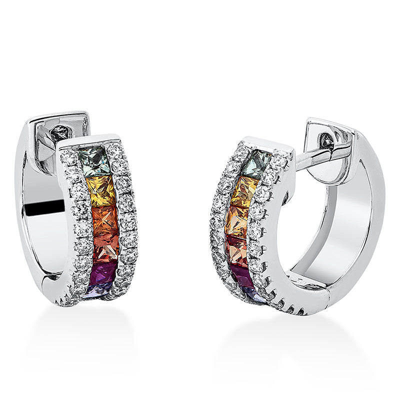 Creolen mit Saphir  aus 750/-18 Karat Weißgold mit 48 Diamanten 0
