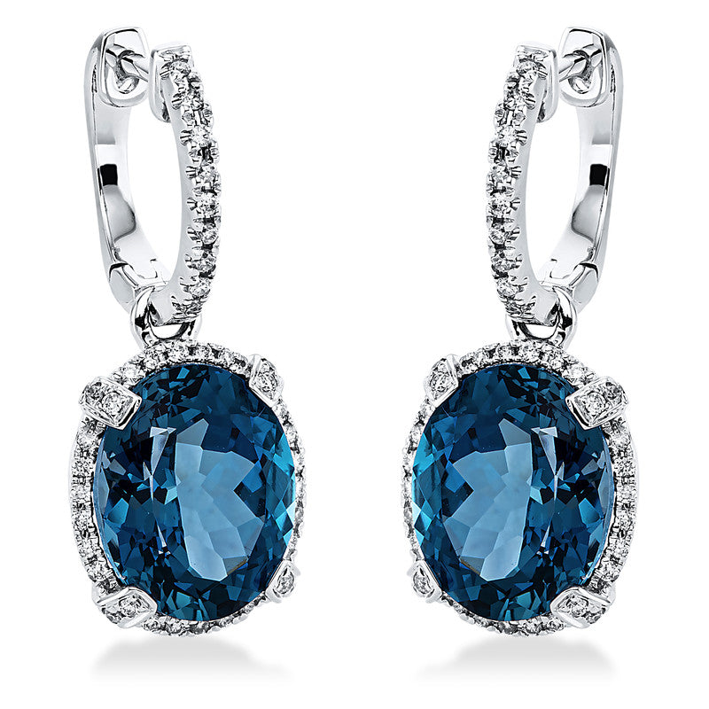 Ohrschmuck mit Blautopas  aus 750/-18 Karat Weißgold mit 86 Diamanten 0