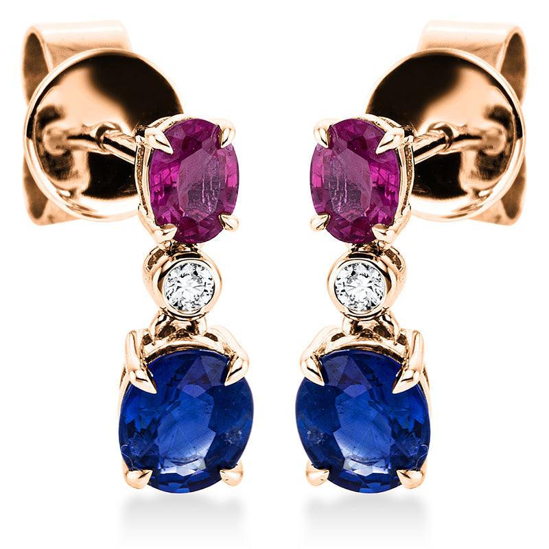 Ohrstecker mit Saphir  aus 750/-18 Karat Rotgold mit 2 Diamanten 0