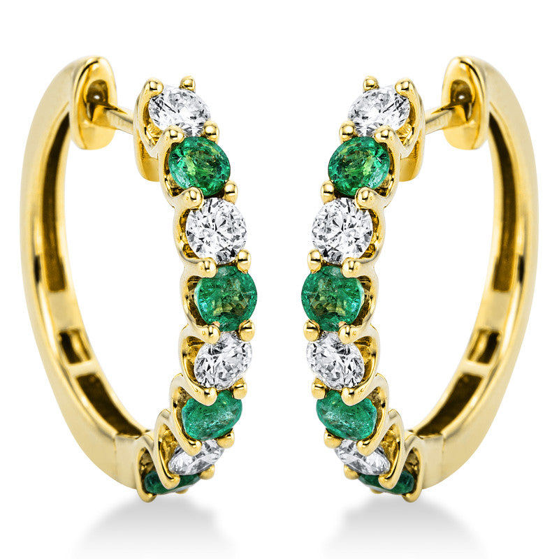 Creolen mit Smaragd  aus 750/-18 Karat Gelbgold mit 8 Diamanten 0
