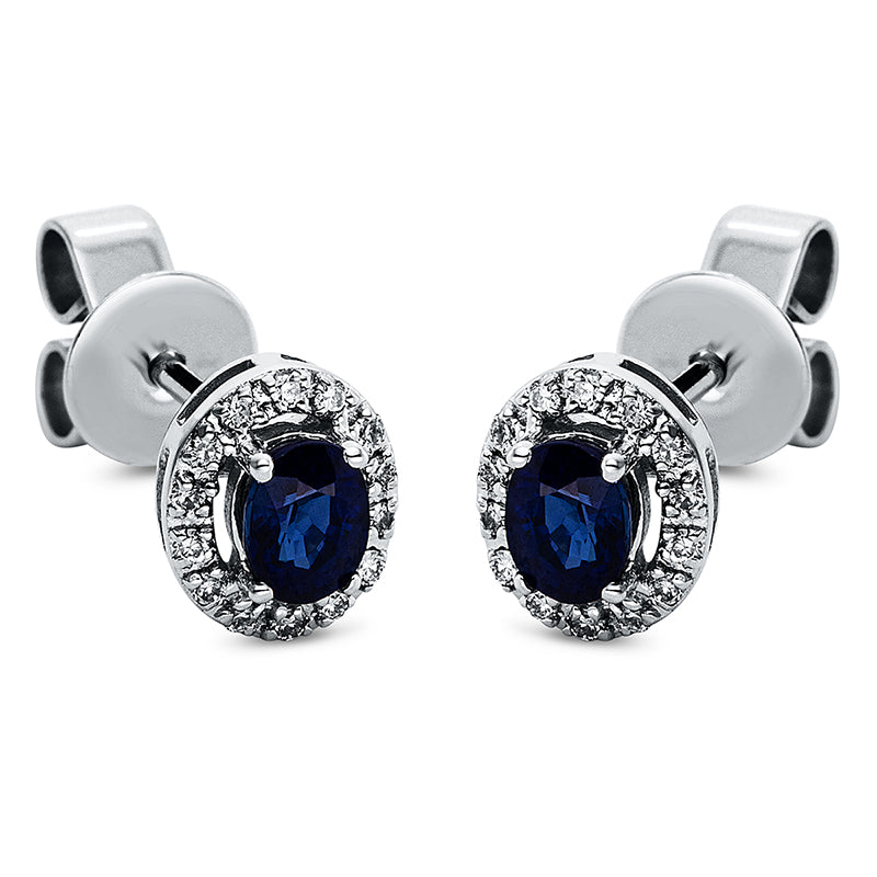 Ohrstecker mit Saphir  aus 750/-18 Karat Weißgold mit 28 Diamanten 0