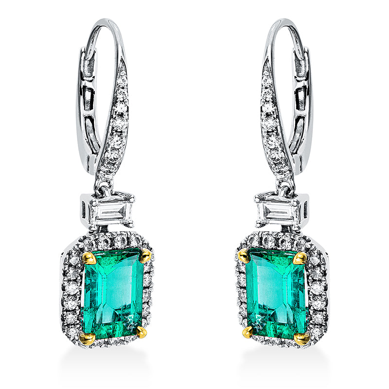 Ohrschmuck mit Smaragd  aus 750/-18 Karat Weißgold / Gelbgold mit 59 Diamanten 0