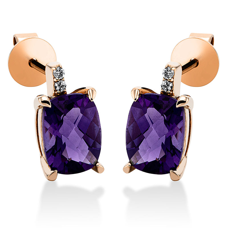 Ohrstecker mit Amethyst  aus 750/-18 Karat Rotgold mit 4 Diamanten 0