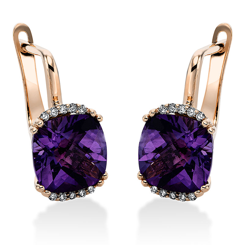 Ohrschmuck mit Amethyst  aus 585/-14 Karat Rotgold mit 20 Diamanten 0