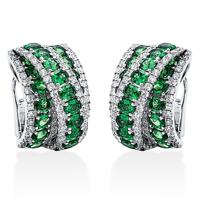 Creolen mit Tsavorith  aus 750/-18 Karat Weißgold mit 180 Diamanten 2