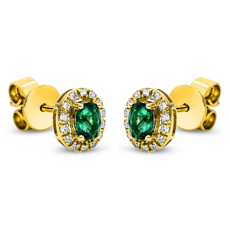 Ohrstecker mit Smaragd  aus 750/-18 Karat Gelbgold mit 28 Diamanten 0