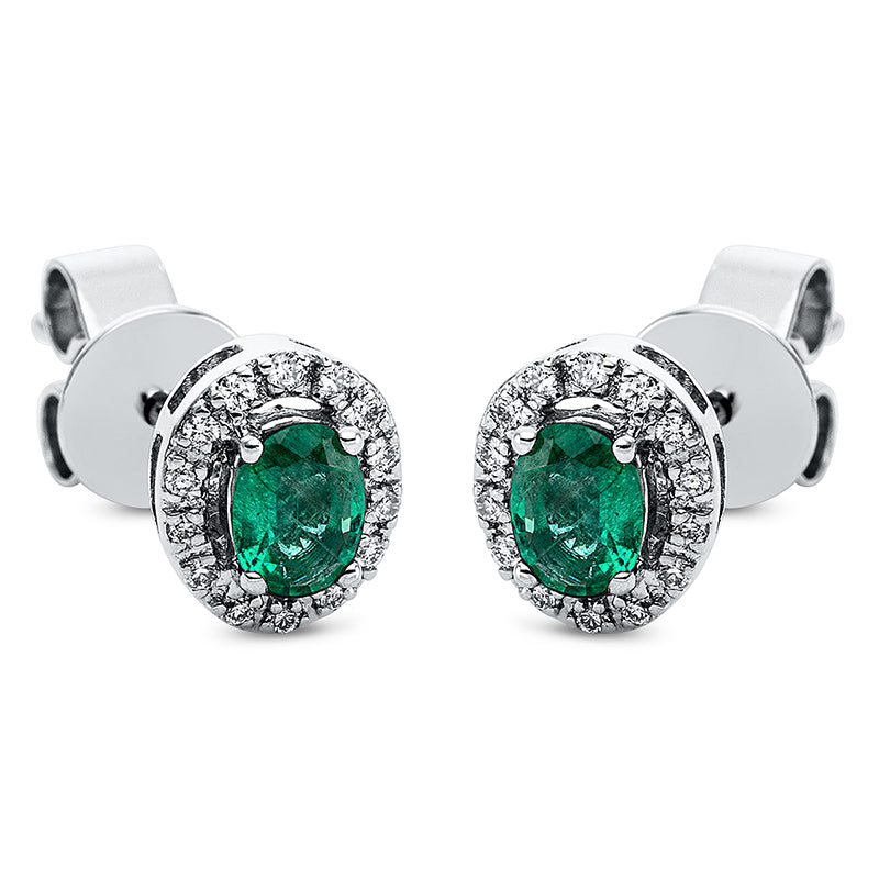 Ohrstecker mit Smaragd  aus 750/-18 Karat Weißgold mit 28 Diamanten 0