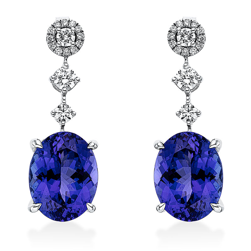 Ohrschmuck mit Tansanit  aus 750/-18 Karat Weißgold mit 30 Diamanten 0