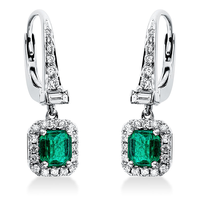 Ohrschmuck mit Smaragd  aus 750/-18 Karat Weißgold mit 46 Diamanten 0