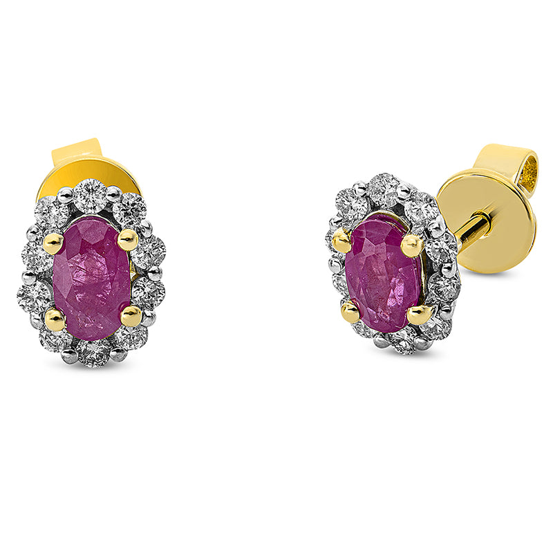 Ohrstecker mit Rubin  aus 750/-18 Karat Gelbgold mit 20 Diamanten 0