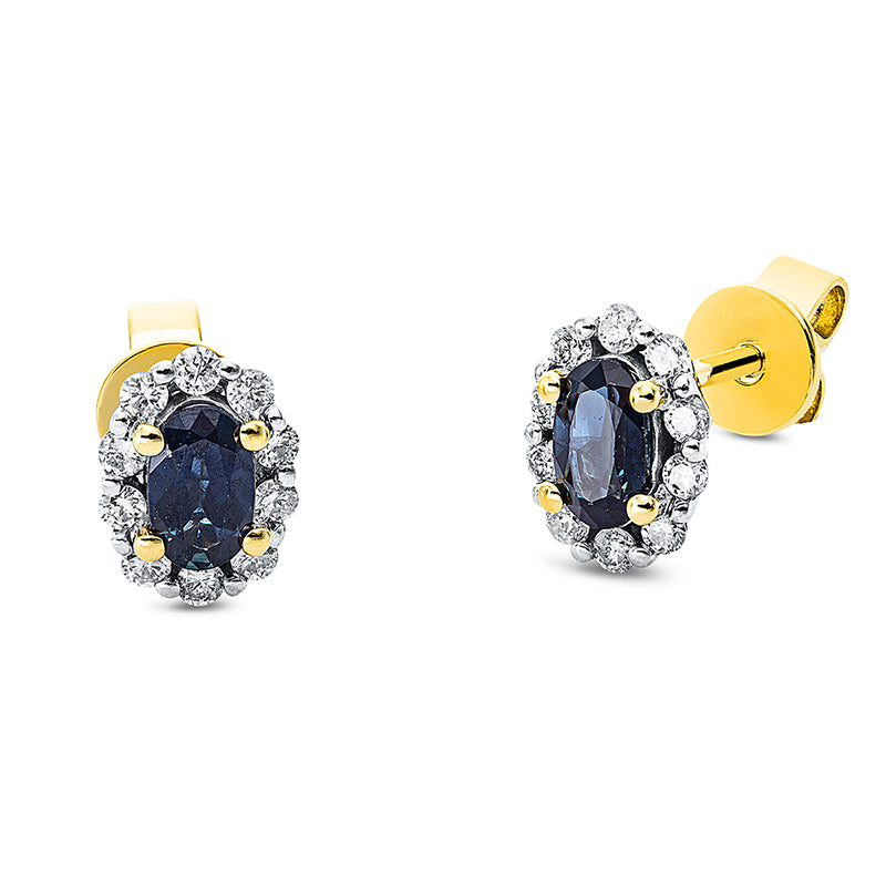 Ohrstecker mit Saphir  aus 750/-18 Karat Gelbgold mit 20 Diamanten 0