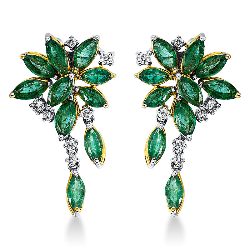 Ohrschmuck mit Smaragd  aus 750/-18 Karat Weißgold / Gelbgold mit 14 Diamanten 0