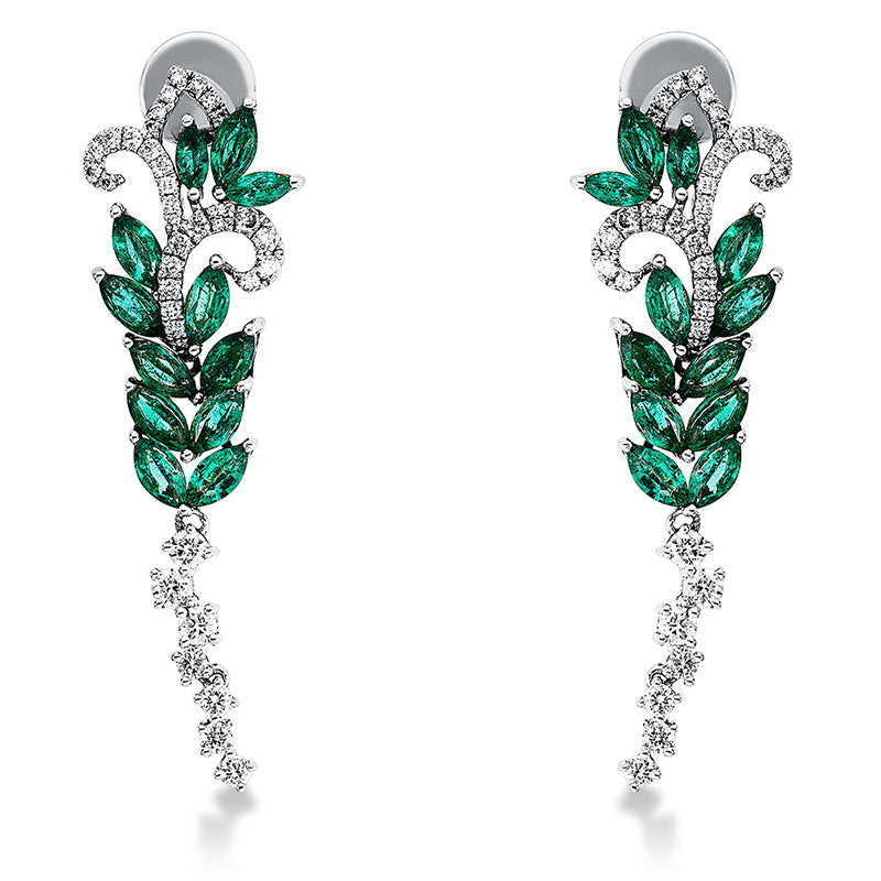 Ohrschmuck mit Smaragd  aus 750/-18 Karat Weißgold / Gelbgold mit 72 Diamanten 0