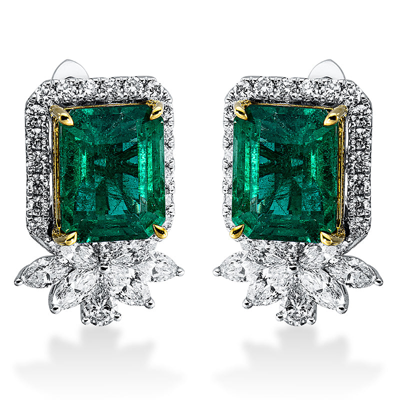 Ohrschmuck mit Smaragd  aus 750/-18 Karat Weißgold / Gelbgold mit 52 Diamanten 1