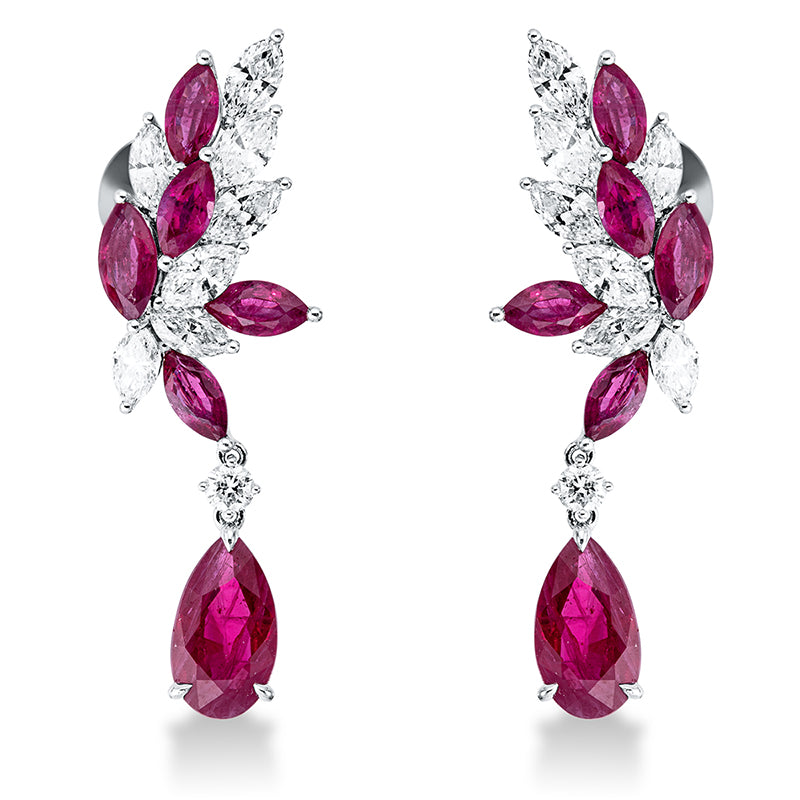 Ohrschmuck mit Rubin  aus 750/-18 Karat Weißgold mit 16 Diamanten 2