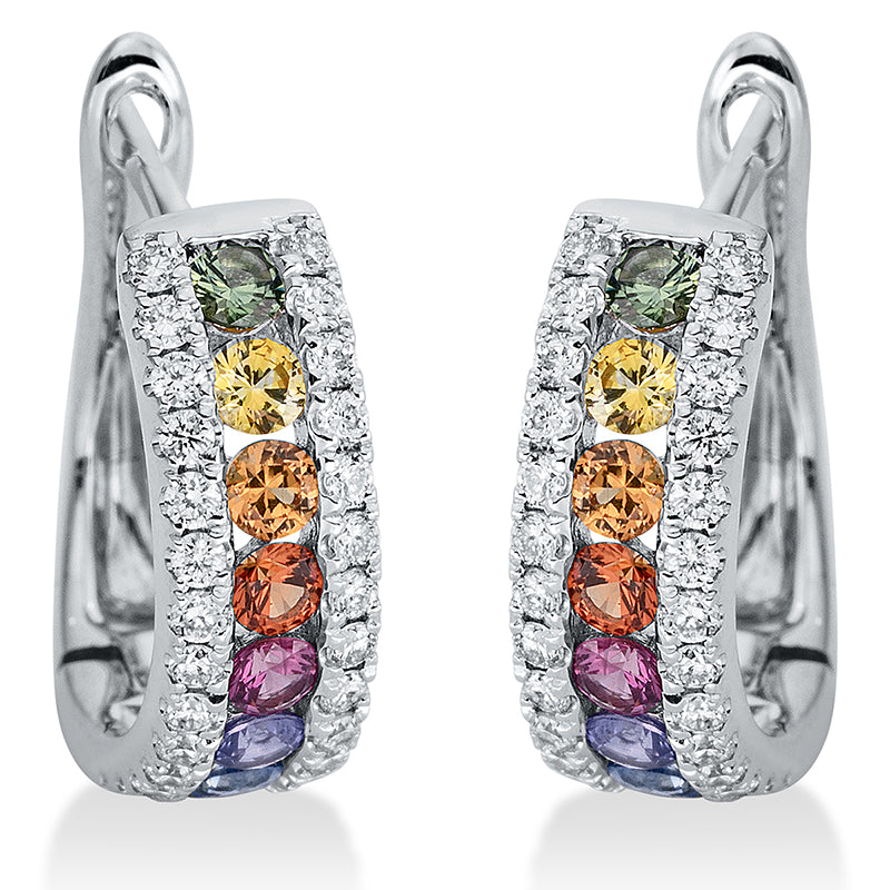 Creolen mit Saphir  aus 750/-18 Karat Weißgold mit 56 Diamanten 0