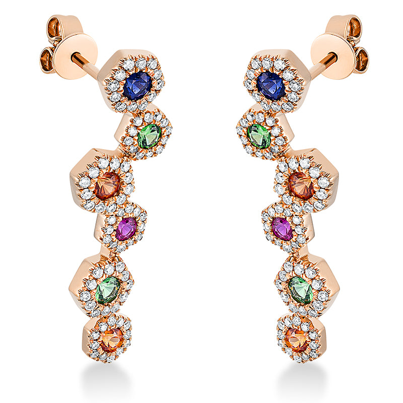 Ohrschmuck mit Saphir  aus 750/-18 Karat Rotgold mit 144 Diamanten 0