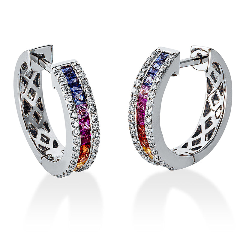 Creolen mit Saphir  aus 750/-18 Karat Weißgold mit 68 Diamanten 0