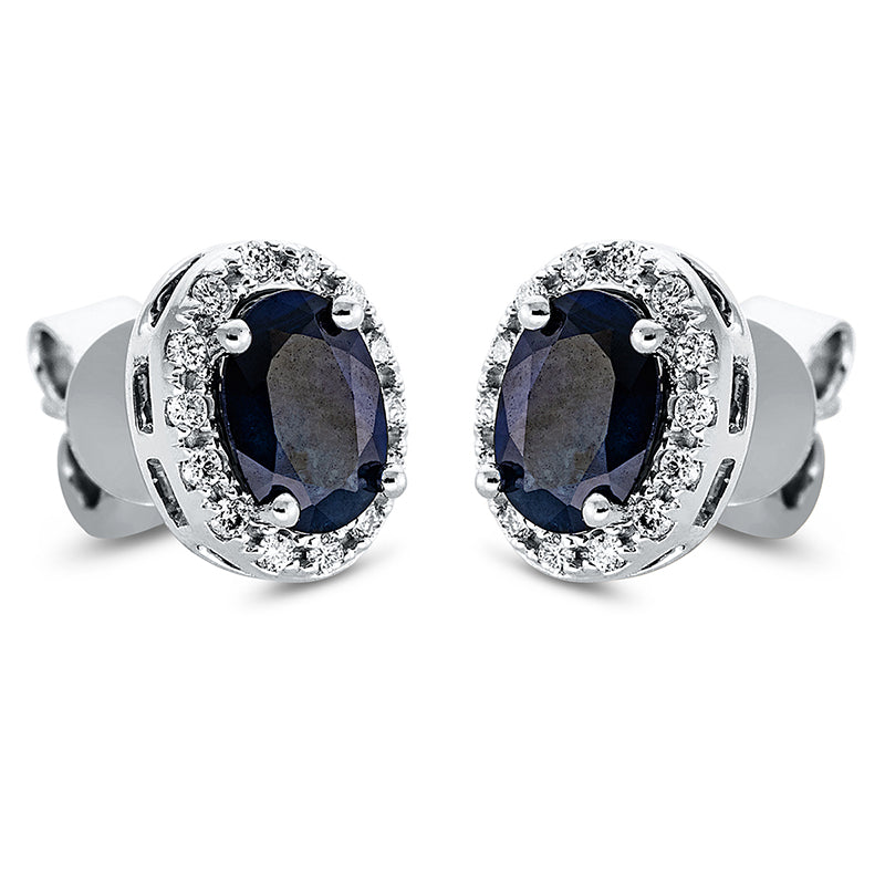 Ohrstecker mit Saphir  aus 750/-18 Karat Weißgold mit 28 Diamanten 0
