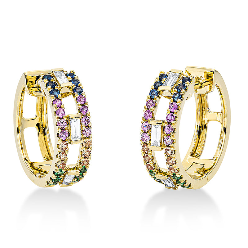 Creolen mit Saphir  aus 750/-18 Karat Gelbgold mit 6 Diamanten 0