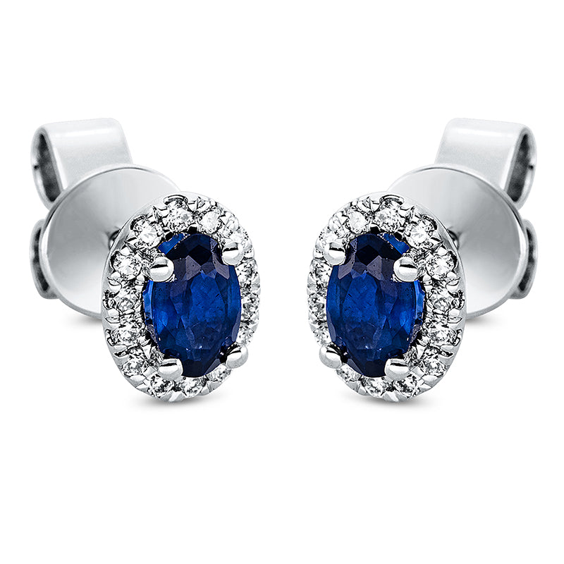 Ohrstecker mit Saphir  aus 750/-18 Karat Weißgold mit 28 Diamanten 0