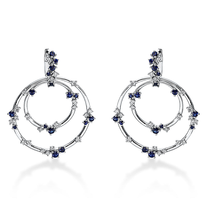 Ohrschmuck mit Saphir  aus 750/-18 Karat Weißgold mit 42 Diamanten 0