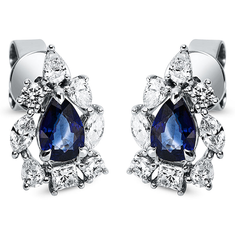 Ohrschmuck mit Saphir  aus 750/-18 Karat Weißgold mit 4 Diamanten 0