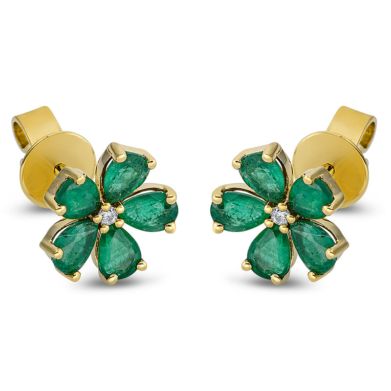 Ohrstecker mit Smaragd  aus 750/-18 Karat Gelbgold mit 2 Diamanten 0