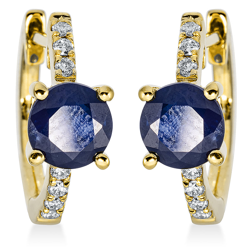 Creolen mit Saphir  aus 750/-18 Karat Gelbgold mit 14 Diamanten 0