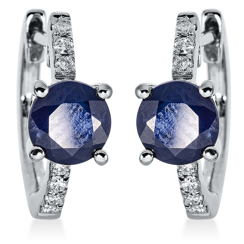 Creolen mit Saphir  aus 750/-18 Karat Weißgold mit 14 Diamanten 0