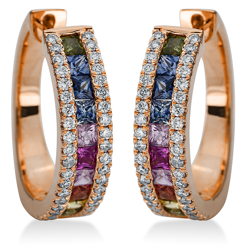 Creolen mit Saphir  aus 750/-18 Karat Rotgold mit 80 Diamanten 0
