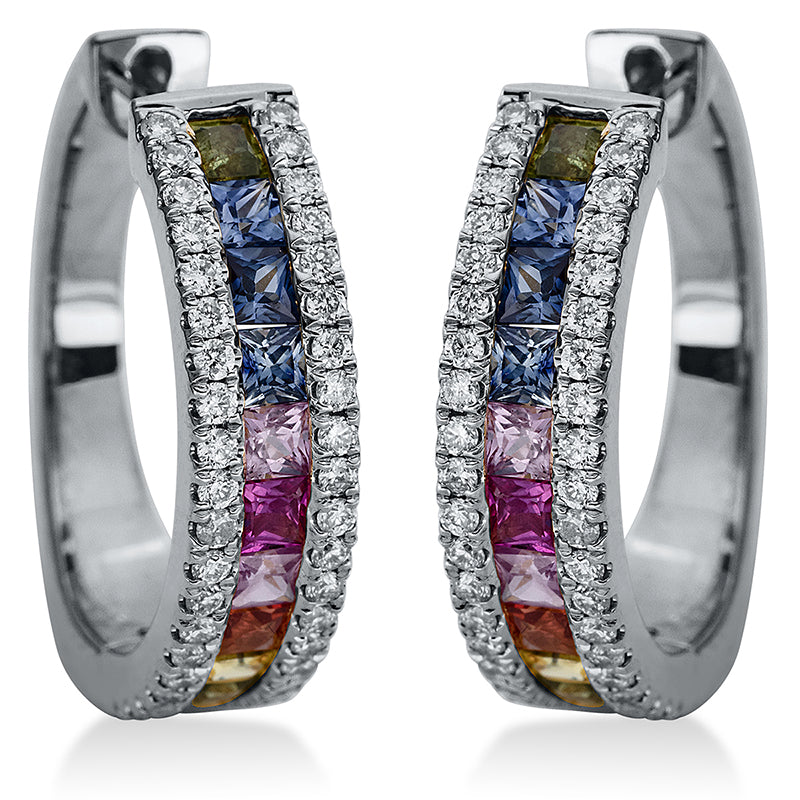 Creolen mit Saphir  aus 750/-18 Karat Weißgold mit 80 Diamanten 0