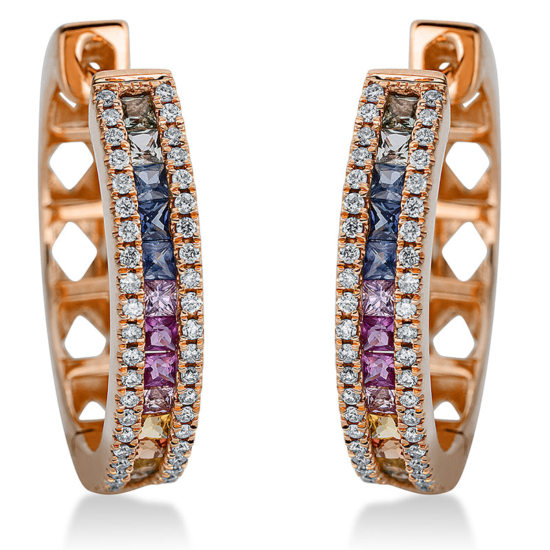 Creolen mit Saphir  aus 750/-18 Karat Rotgold mit 96 Diamanten 0