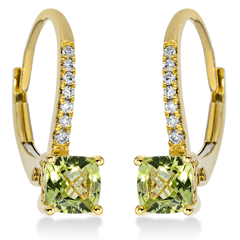 Creolen mit Quarz  aus 750/-18 Karat Gelbgold mit 14 Diamanten 0
