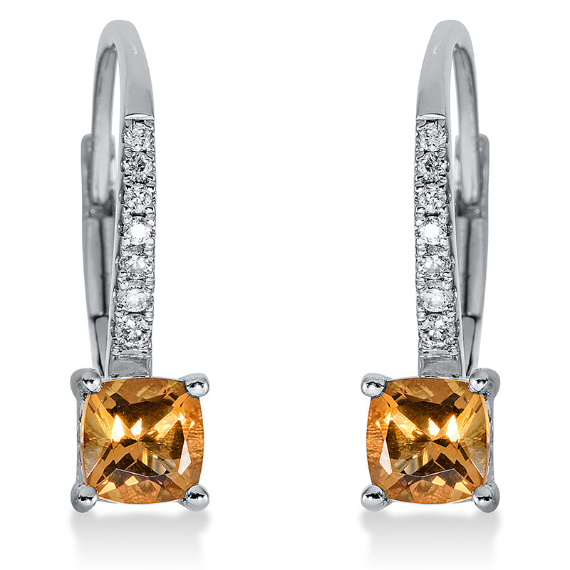 Creolen mit Citrin  aus 750/-18 Karat Weißgold mit 14 Diamanten 0